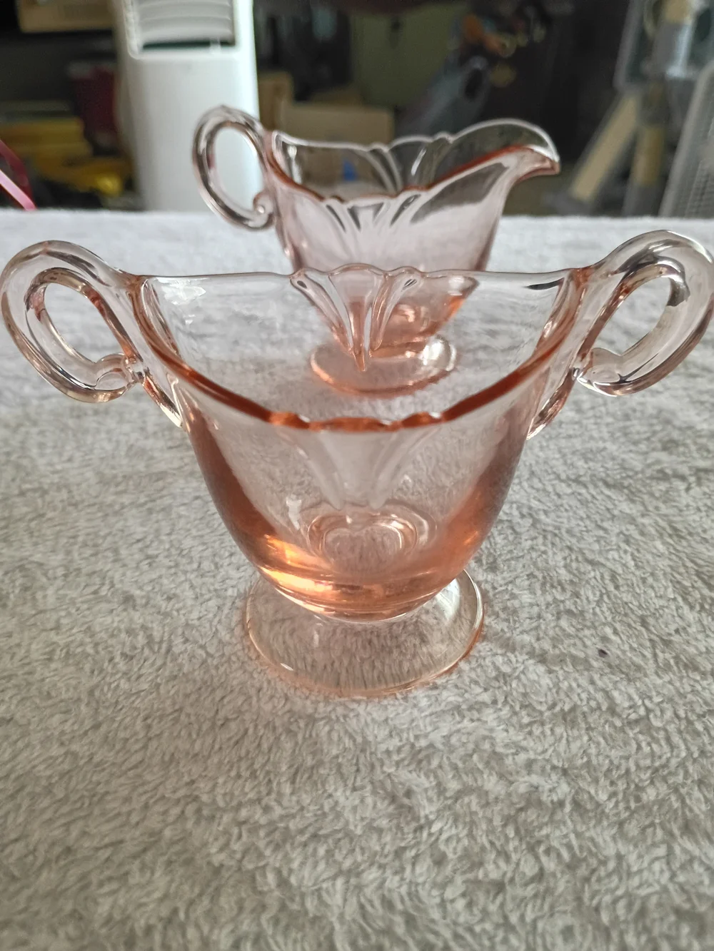 Vintage Fosteria Pink Depression Glass Creamer and Sugar Set